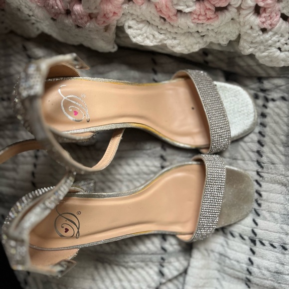 Women's Prom/Event Silver Rhinestone Block Heel Sandals - Picture 2 of 4